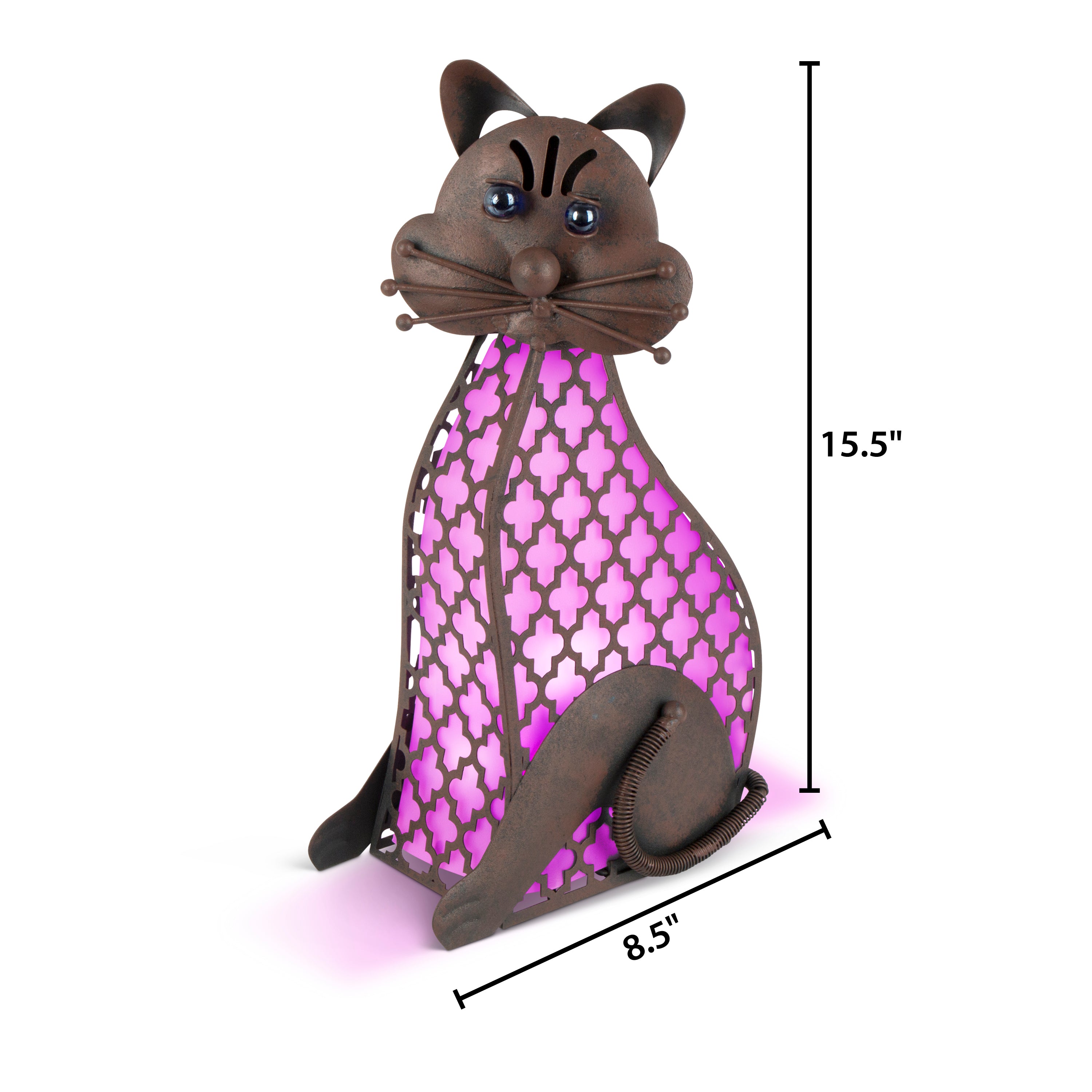 15.5 Inch Solar Lighted Outdoor Garden Meadow Pink Cat